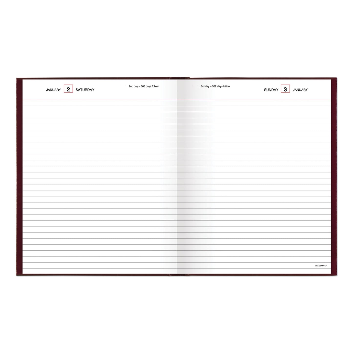 AT-A-GLANCE Standard Diary Daily Diary, 2025 Edition, Medium/College Rule, Red Cover, (200) 9.5 x 7.5 Sheets (SD37413)