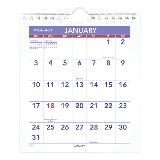 AT-A-GLANCE Mini Monthly Wall Calendar with Fold-Out Easel, 7 x 8, White Sheets, 12-Month (Jan to Dec): 2025 (PM528)