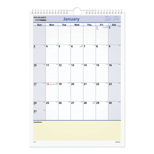 AT-A-GLANCE QuickNotes Wall Calendar, 12 x 17, White/Blue/Yellow Sheets, 12-Month (Jan to Dec): 2025 (PM5228)