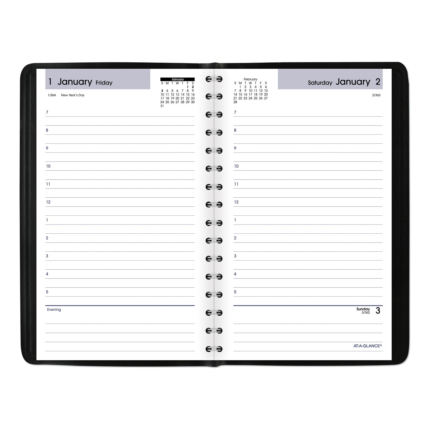 AT-A-GLANCE DayMinder Daily Appointment Book, 8 x 5, Black Cover, 12-Month (Jan to Dec): 2025 (SK4400)