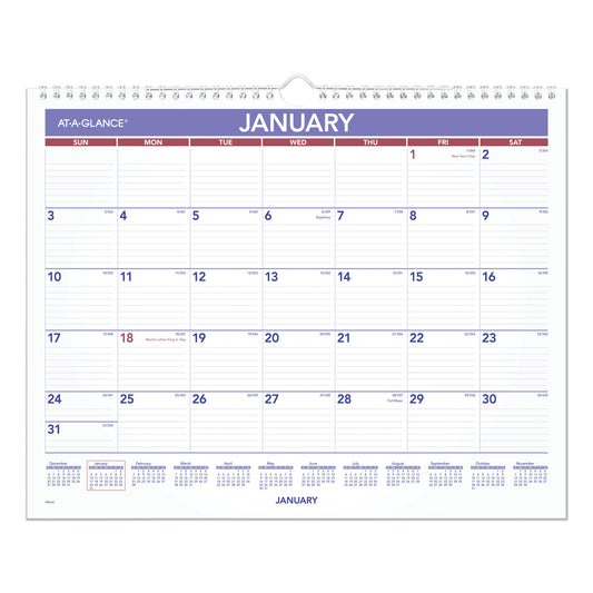 AT-A-GLANCE Monthly Wall Calendar, 15 x 12, White/Red/Blue Sheets, 12-Month (Jan to Dec): 2025 (PM828)