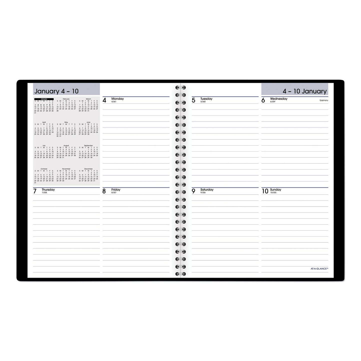 AT-A-GLANCE DayMinder Open-Schedule Weekly Appointment Book, 8.75 x 7, Black Cover, 12-Month (Jan to Dec): 2025 (G53500)