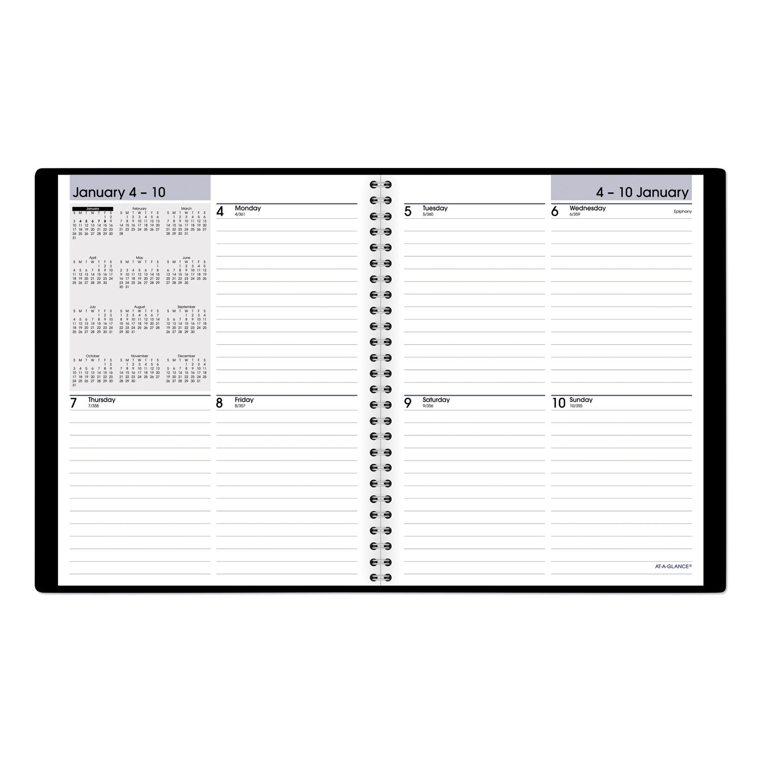 AT-A-GLANCE DayMinder Open-Schedule Weekly Appointment Book, 8.75 x 7, Black Cover, 12-Month (Jan to Dec): 2025 (G53500)