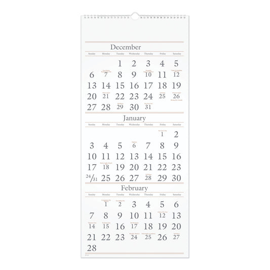 AT-A-GLANCE Three-Month Reference Wall Calendar, 12 x 27, White Sheets, 15-Month: Dec 2024 to Feb 2026 (SW11528)