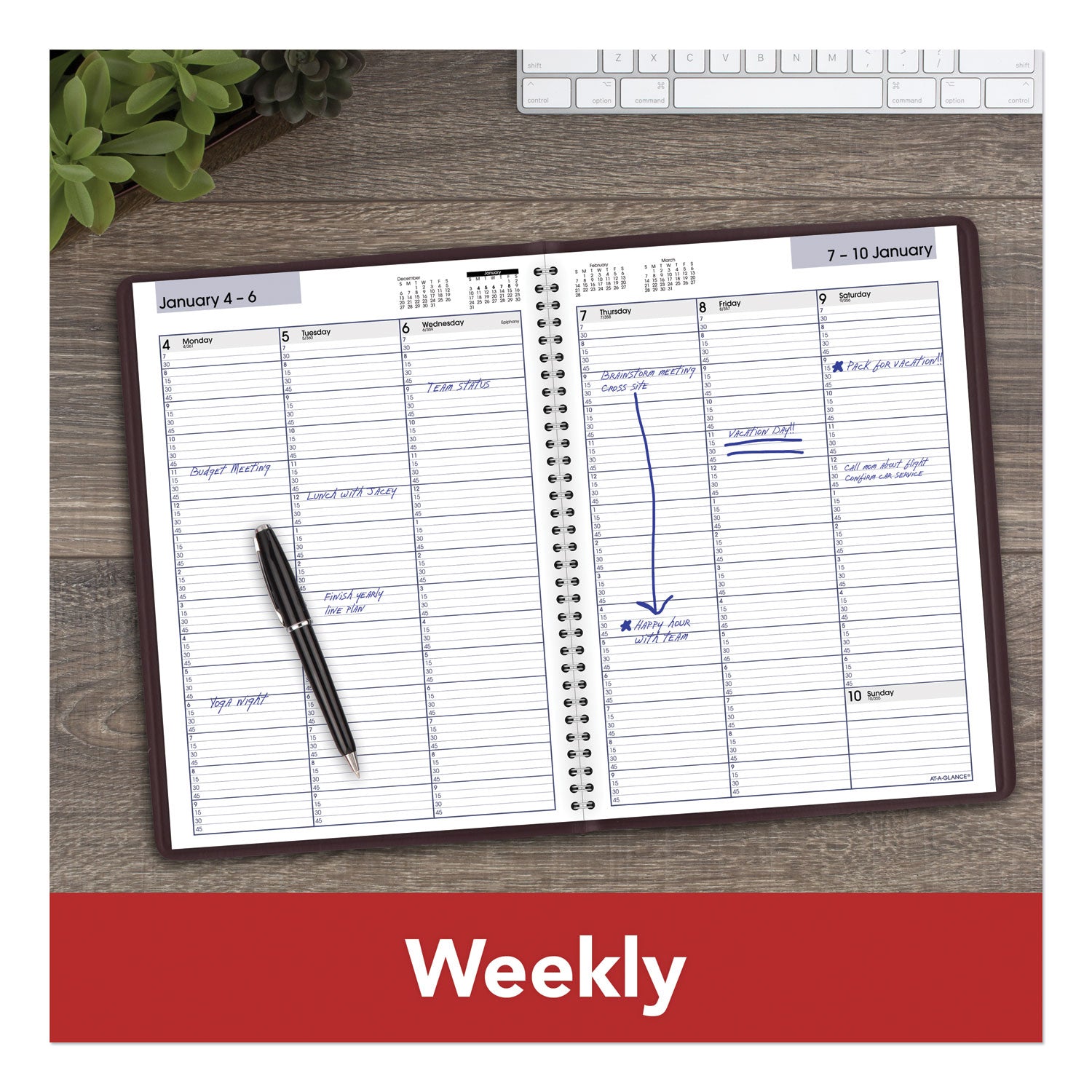 AT-A-GLANCE DayMinder Weekly Appointment Book, Vertical-Column Format, 11 x 8, Burgundy Cover, 12-Month (Jan to Dec): 2025 (G52014)