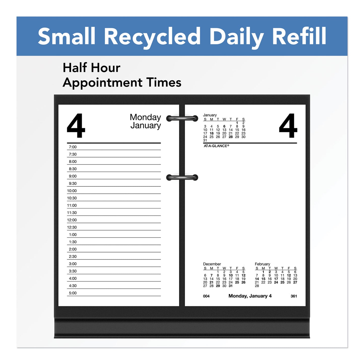 AT-A-GLANCE Desk Calendar Recycled Refill, 3.5 x 6, White Sheets, 12-Month (Jan to Dec): 2025 (E717R50)
