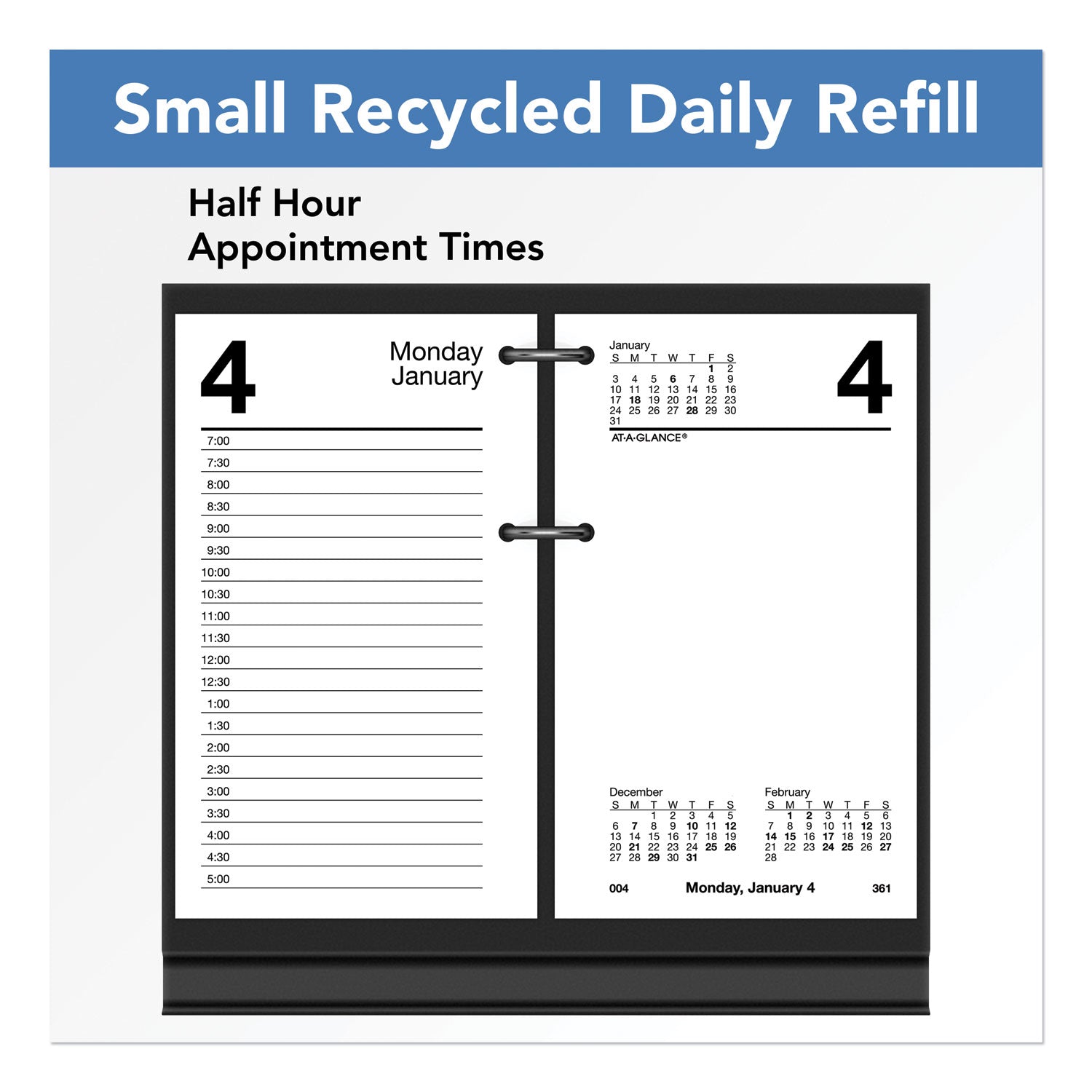 AT-A-GLANCE Desk Calendar Recycled Refill, 3.5 x 6, White Sheets, 12-Month (Jan to Dec): 2025 (E717R50)