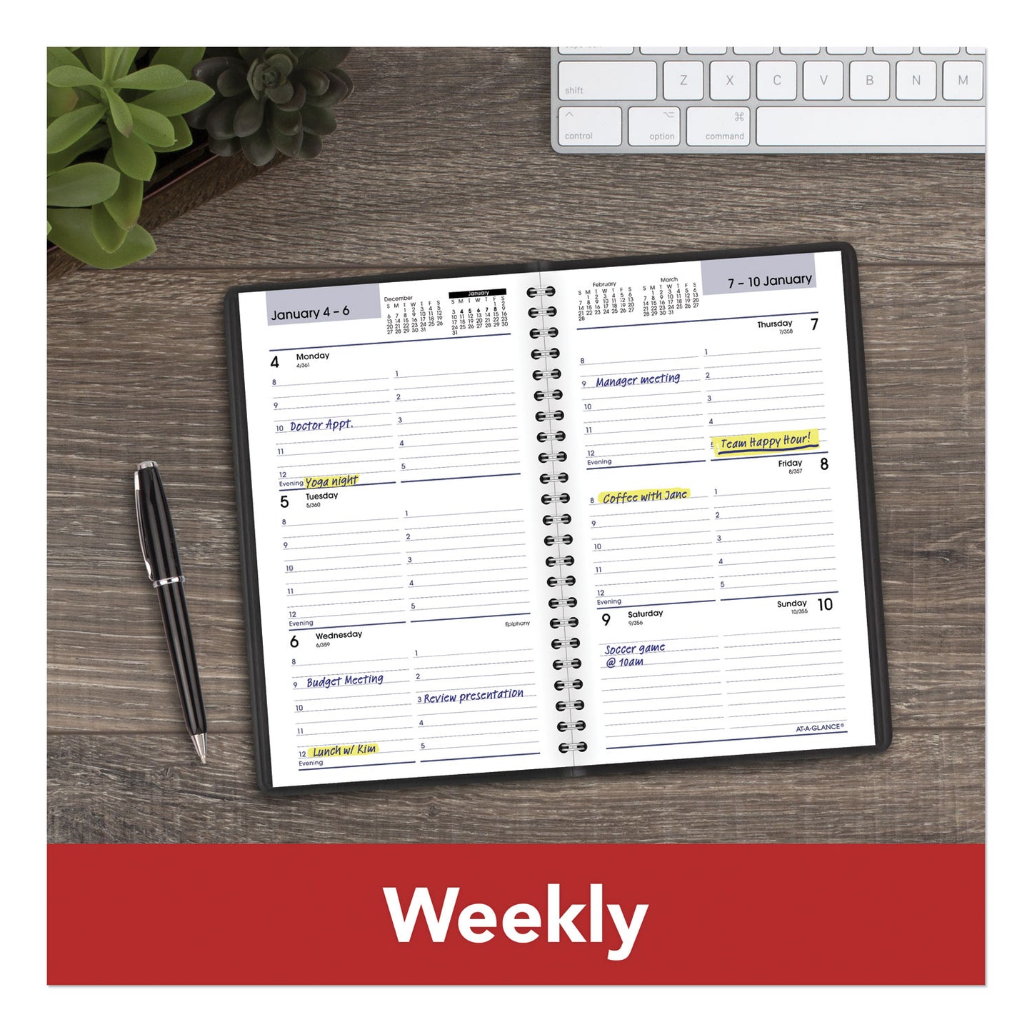 AT-A-GLANCE DayMinder Block Format Weekly Appointment Book, 8.5 x 5.5, Black Cover, 12-Month (Jan to Dec): 2025 (G20000)