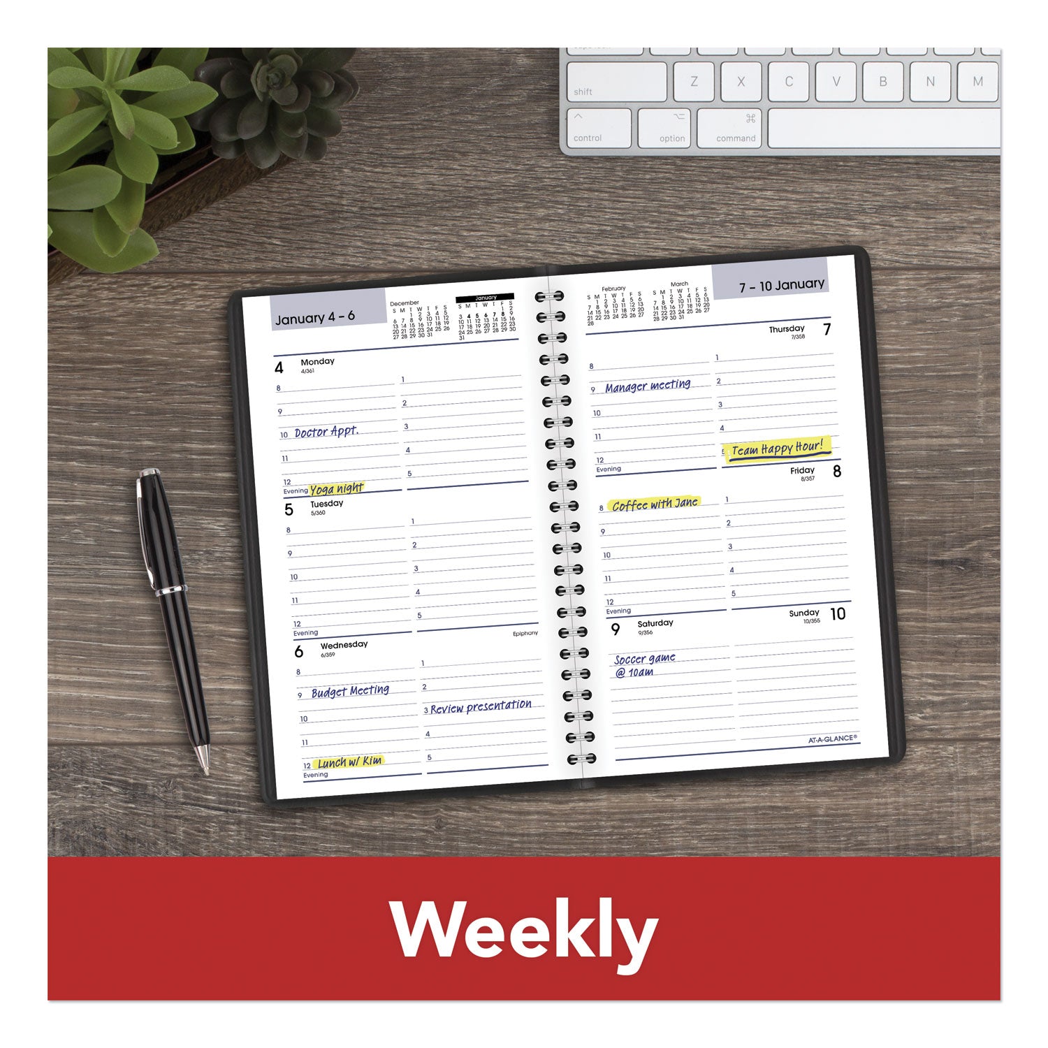 AT-A-GLANCE DayMinder Block Format Weekly Appointment Book, 8.5 x 5.5, Black Cover, 12-Month (Jan to Dec): 2025 (G20000)
