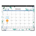 Blue Sky Lindley Desk Pad, Floral Artwork, 22 x 17, White/Blue/Green Sheets, Black Binding, Clear Corners, 12-Month (Jan to Dec): 2025 (100018)