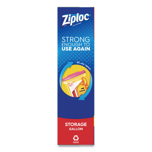 Ziploc Double Zipper Storage Bags, Triple System Seal, Gallon, 10.56" x 10.75", Clear, 38 Bags/Box, 9 Boxes/Carton (314470)