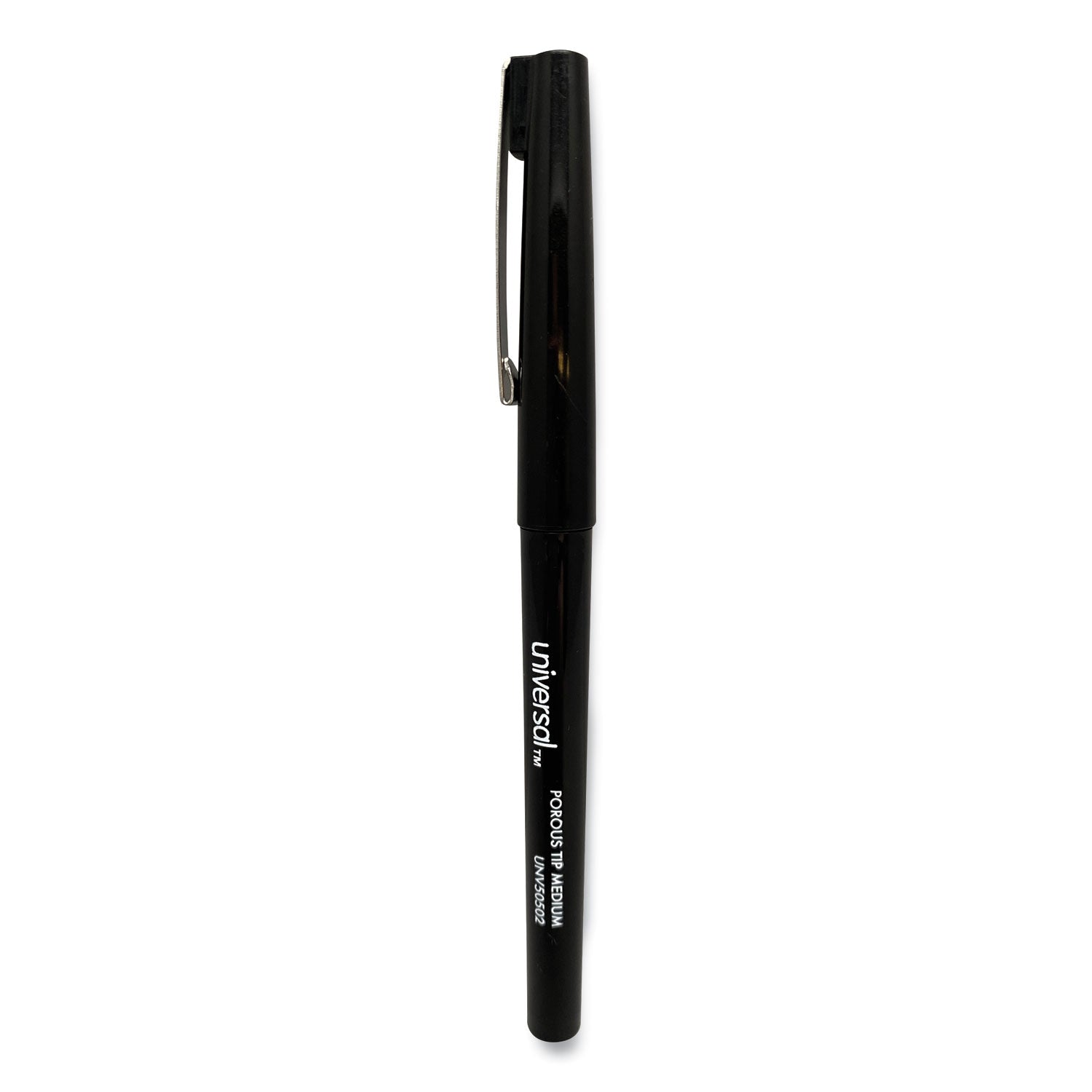 Universal Porous Point Pen, Stick, Medium 0.7 mm, Black Ink, Black Barrel, Dozen (50502)