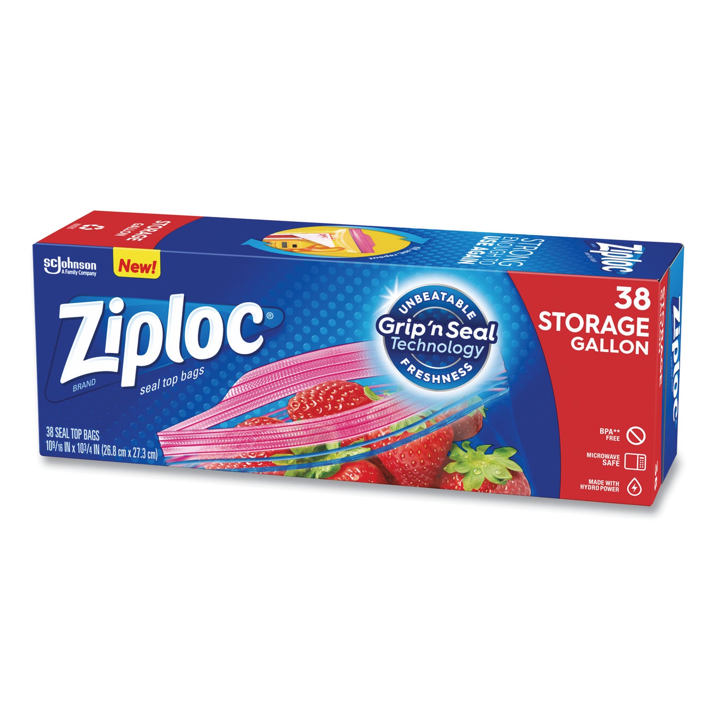 Ziploc Double Zipper Storage Bags, Triple System Seal, Gallon, 10.56" x 10.75", Clear, 38 Bags/Box, 9 Boxes/Carton (314470)