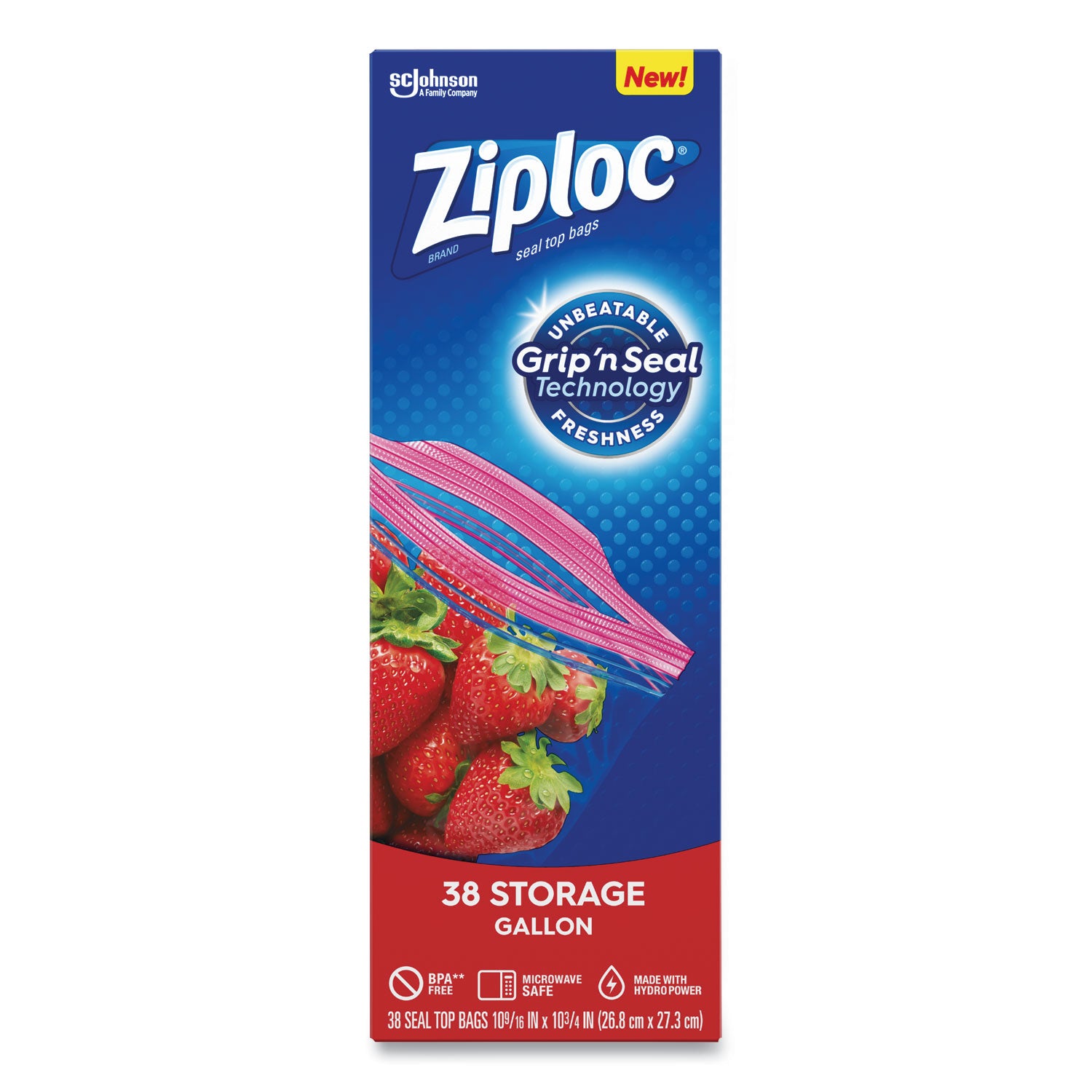 Ziploc Double Zipper Storage Bags, Triple System Seal, Gallon, 10.56" x 10.75", Clear, 38 Bags/Box, 9 Boxes/Carton (314470)