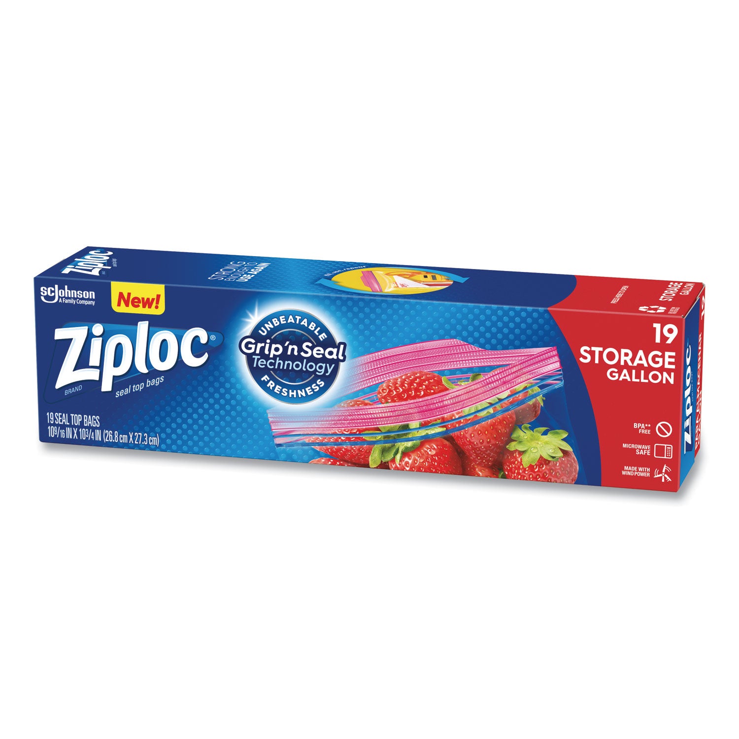 Ziploc Double Zipper Storage Bags, Triple System Seal, Gallon, 9.6" x 12.1", Clear, 19 Bags/Box, 12 Boxes/Carton (314467)