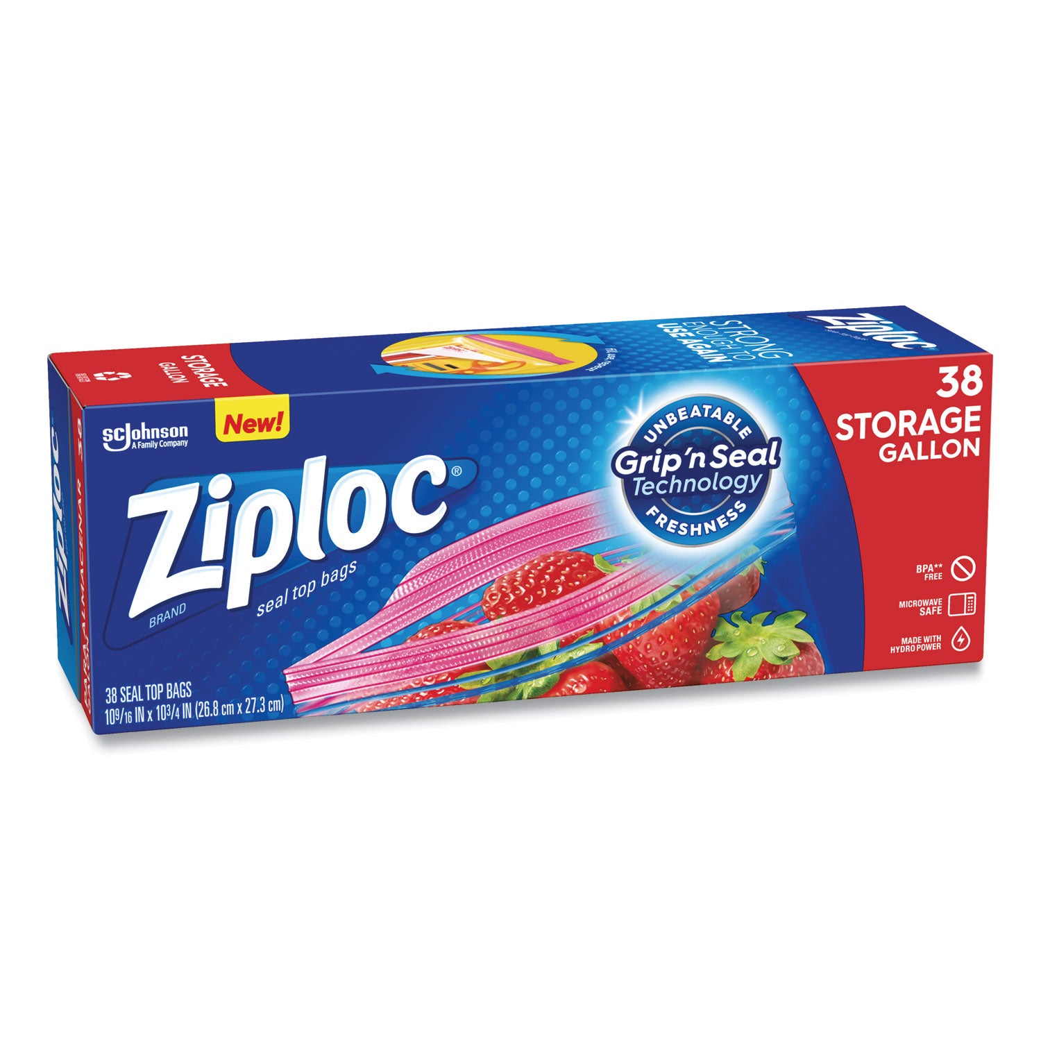 Ziploc Double Zipper Storage Bags, Triple System Seal, Gallon, 10.56" x 10.75", Clear, 38/Box (314470BX)