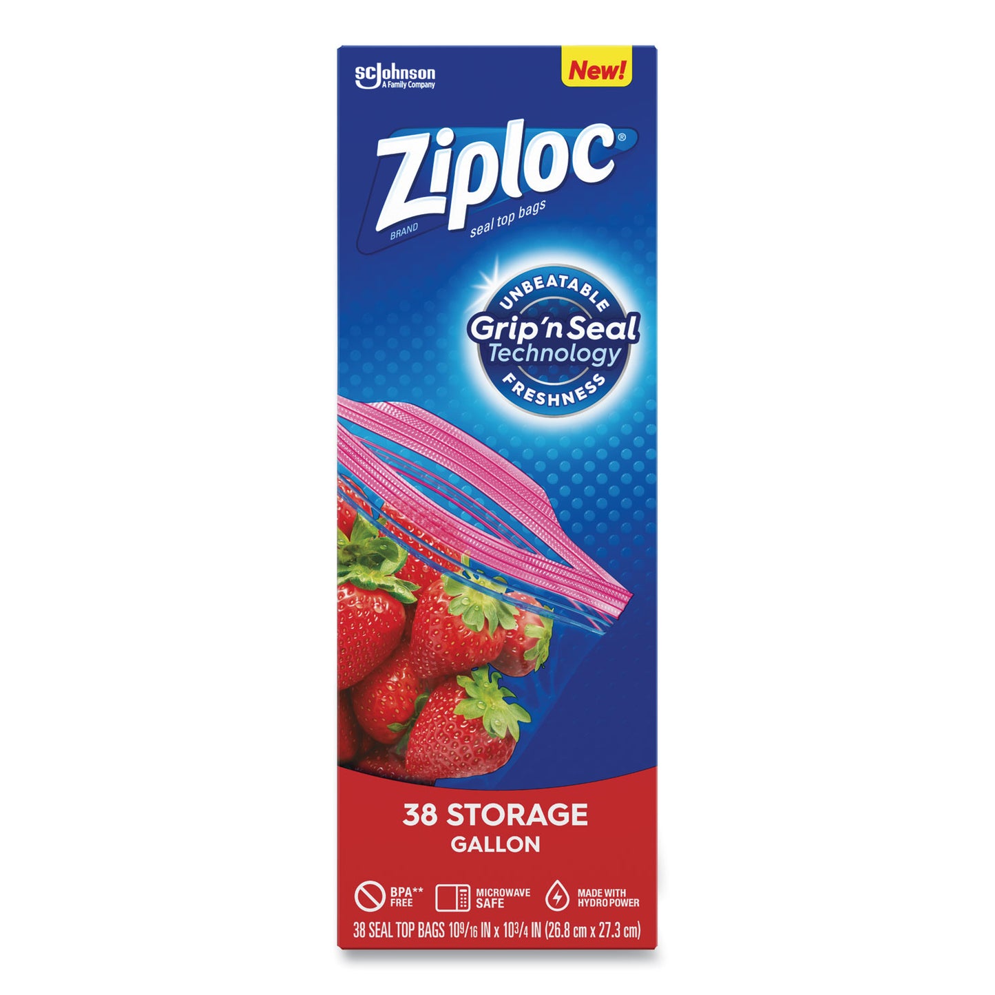 Ziploc Double Zipper Storage Bags, Triple System Seal, Gallon, 10.56" x 10.75", Clear, 38/Box (314470BX)