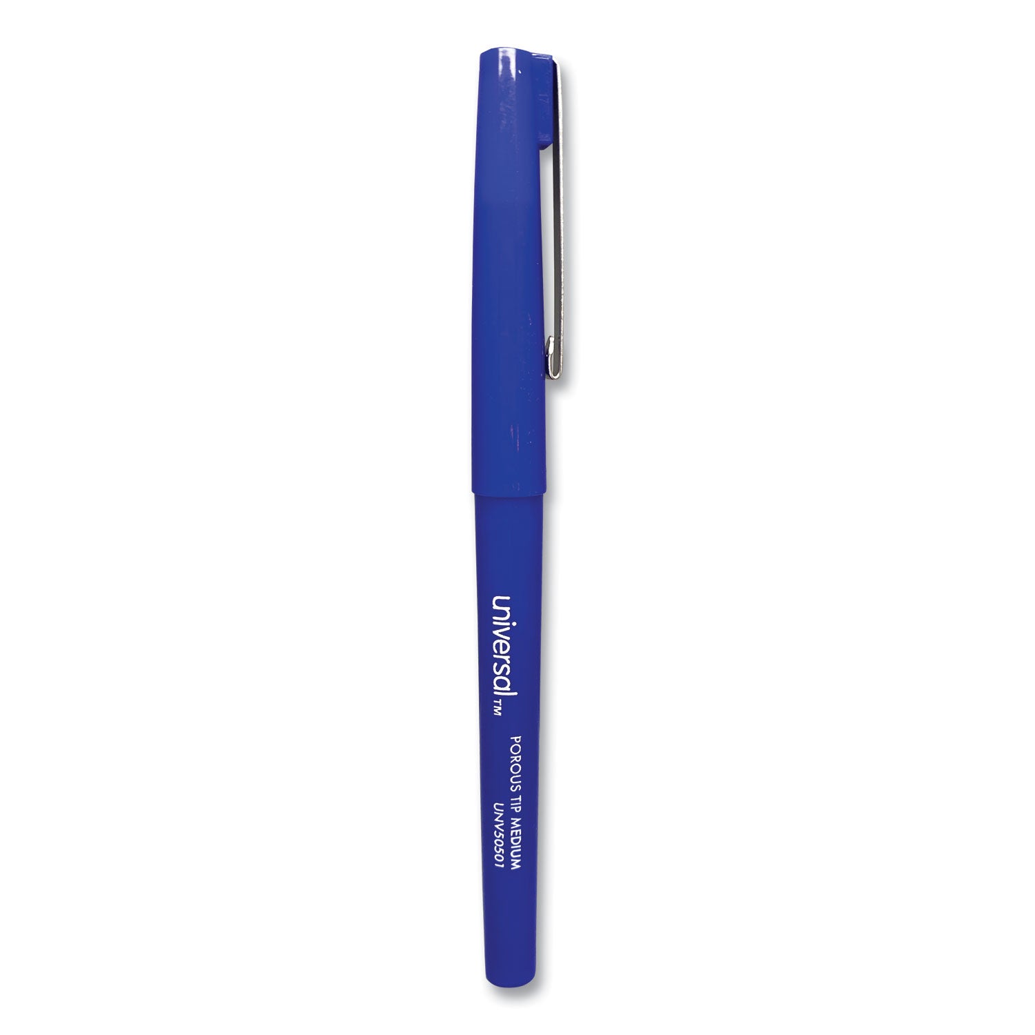 Universal Porous Point Pen, Stick, Medium 0.7 mm, Blue Ink, Blue Barrel, Dozen (50501)