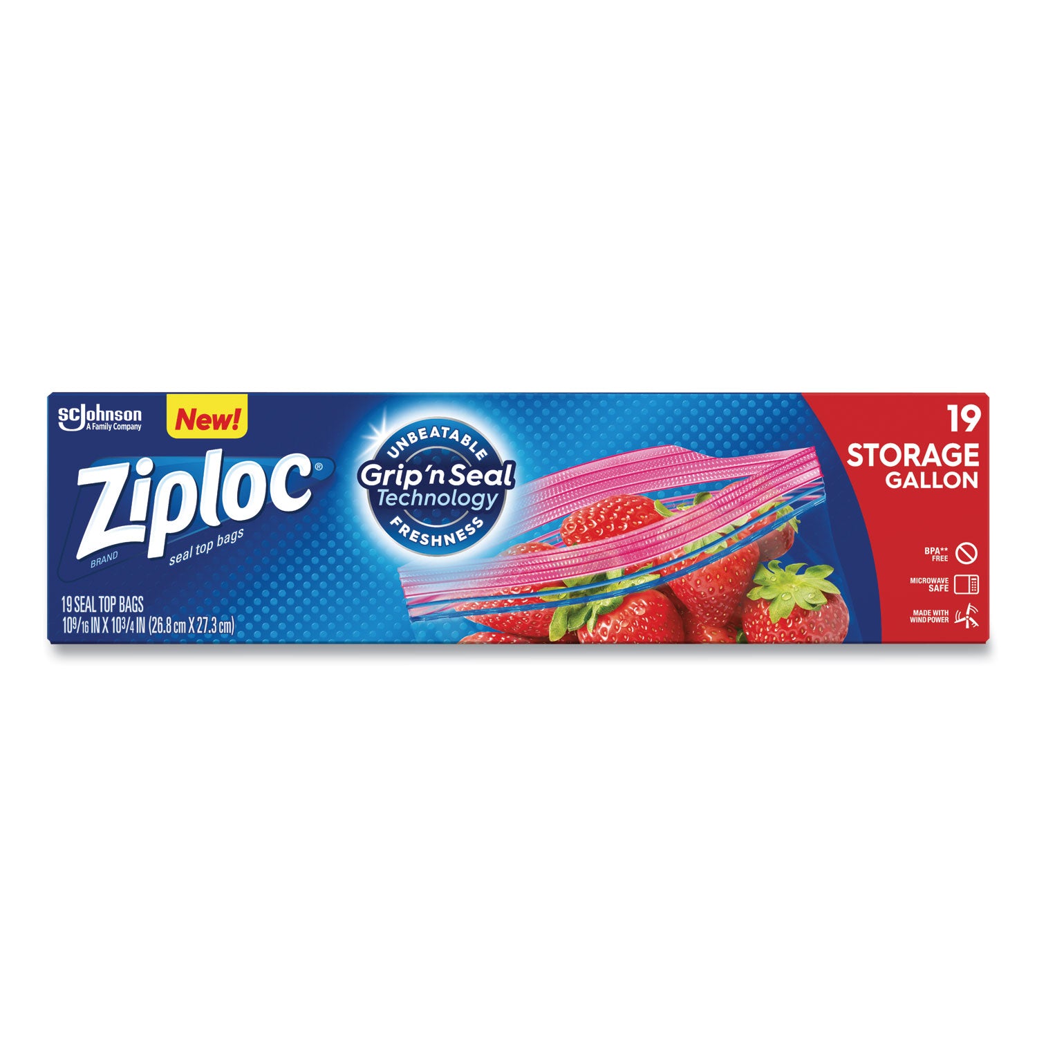 Ziploc Double Zipper Storage Bags, Triple System Seal, Gallon, 9.6" x 12.1", Clear, 19 Bags/Box, 12 Boxes/Carton (314467)