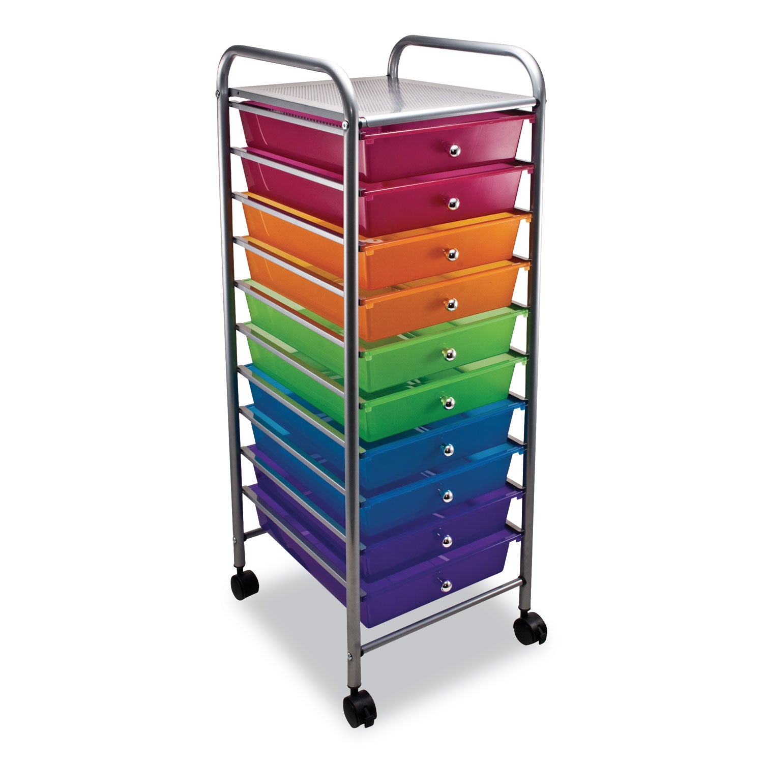 Advantus Portable Drawer Organizer, Metal, 1 Shelf, 10 Drawers, 13" x 15.38" x 37.75", Matte Gray/Assorted (34004)