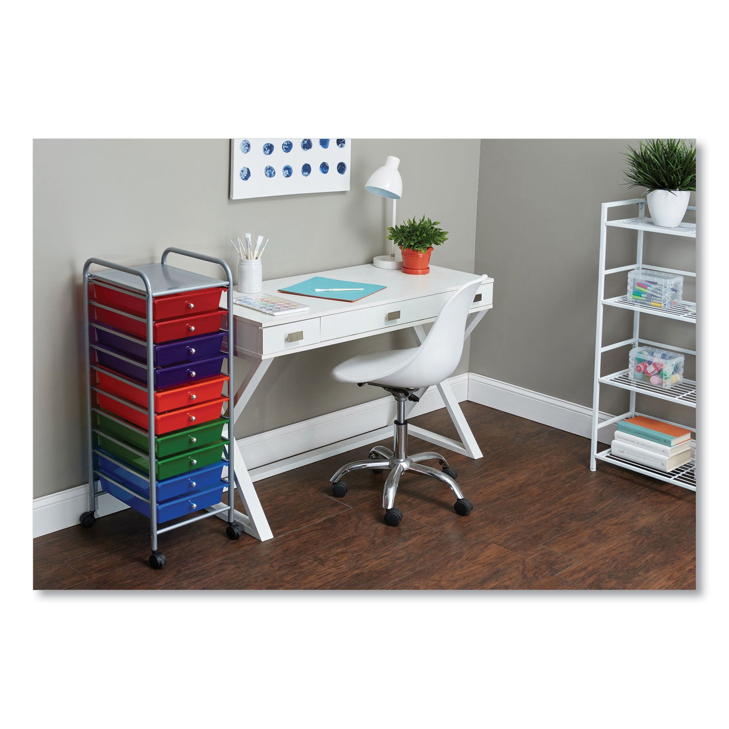 Advantus Portable Drawer Organizer, Metal, 1 Shelf, 10 Drawers, 13" x 15.38" x 37.75", Matte Gray/Assorted (34004)