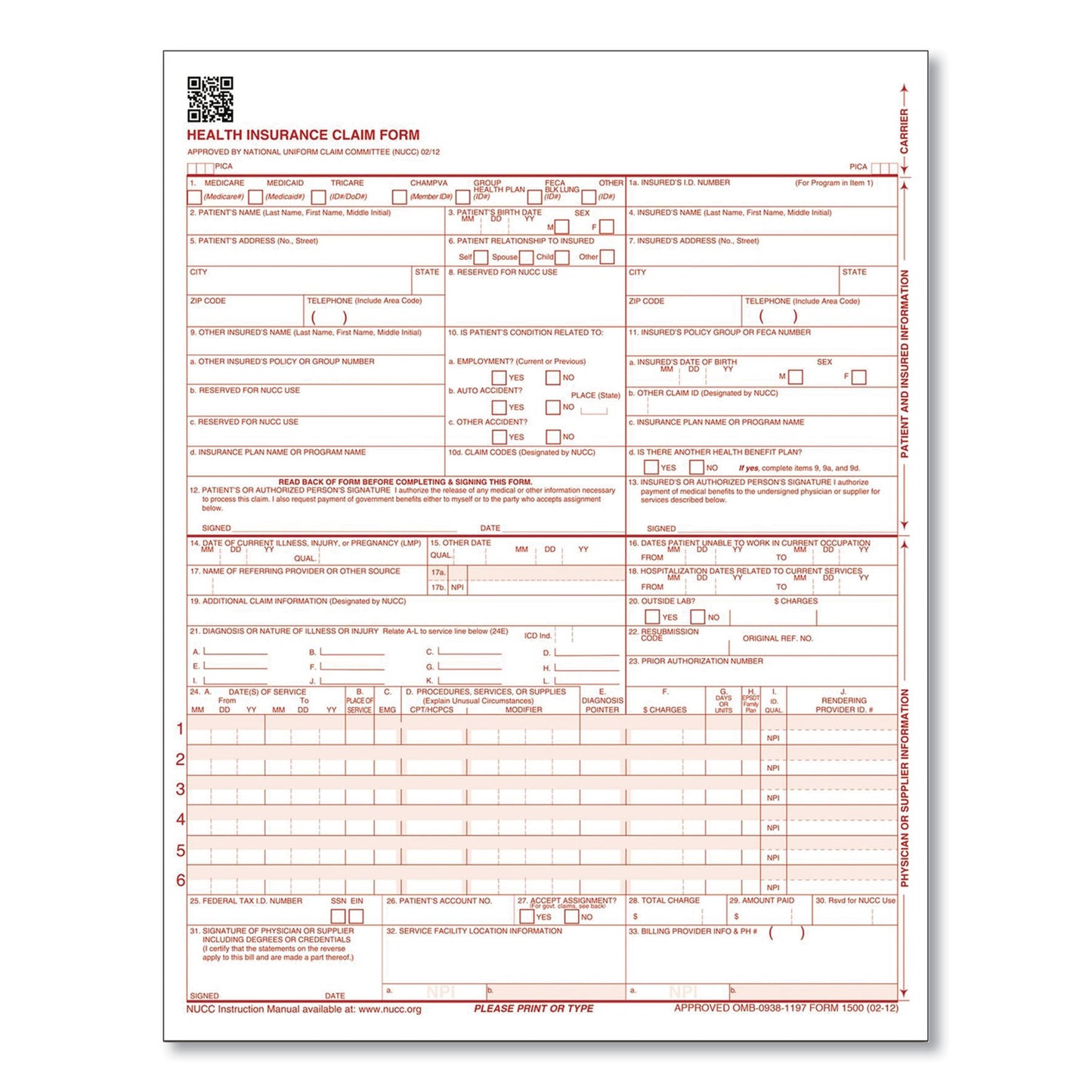 Adams CMS Health Insurance Claim Form, Two-Part Carbonless, 8.5 x 11, 100 Forms Total (CMS1500L1V)