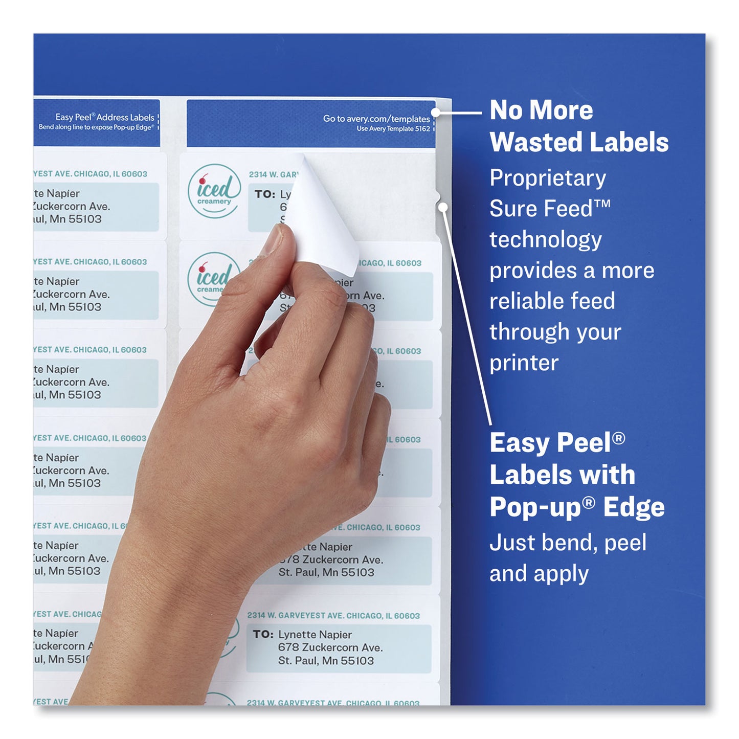 Avery Easy Peel White Address Labels with Sure Feed Technology, Inkjet Printers, 1 x 2.63, White, 30/Sheet, 10 Sheets/Pack (18160)