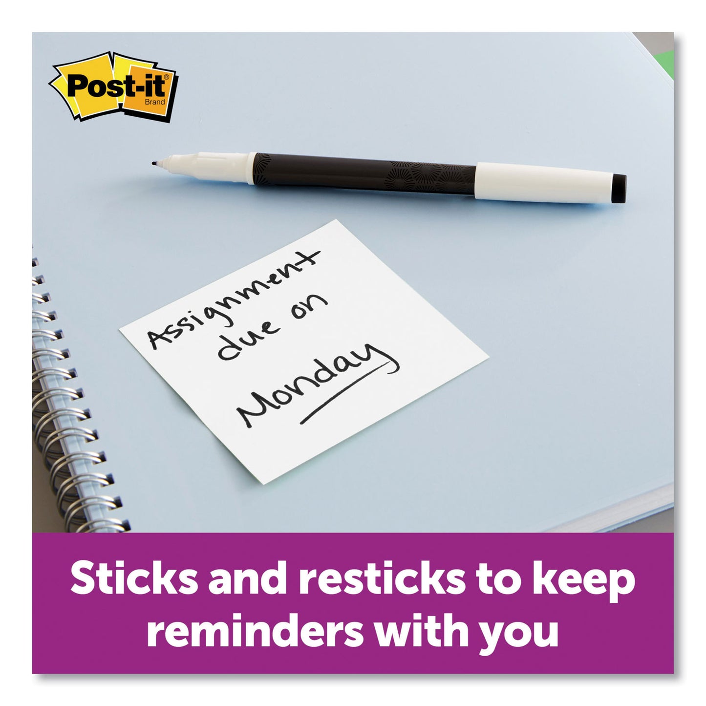 Post-it Self-Stick Notes 3" x 3", White, 90 Sheets/Pad, 8 Pads/Pack (6545SSW)