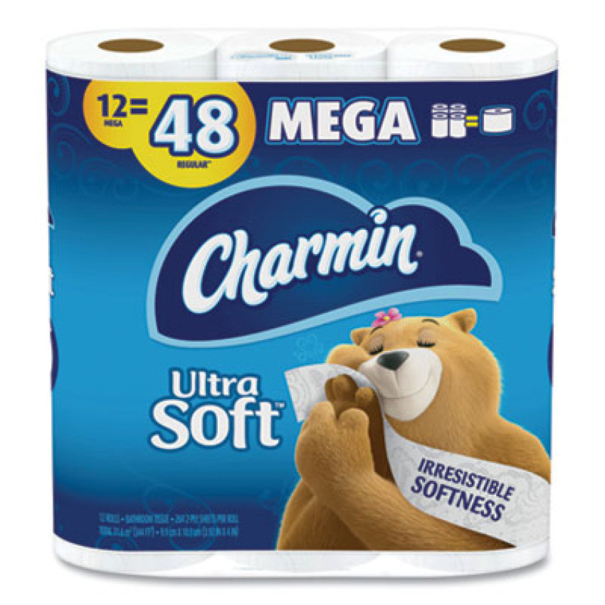 Charmin Ultra Soft Bathroom Tissue, Mega Roll, Septic Safe, 2-Ply, White, 244 Sheets/Roll, 12 Rolls/Pack