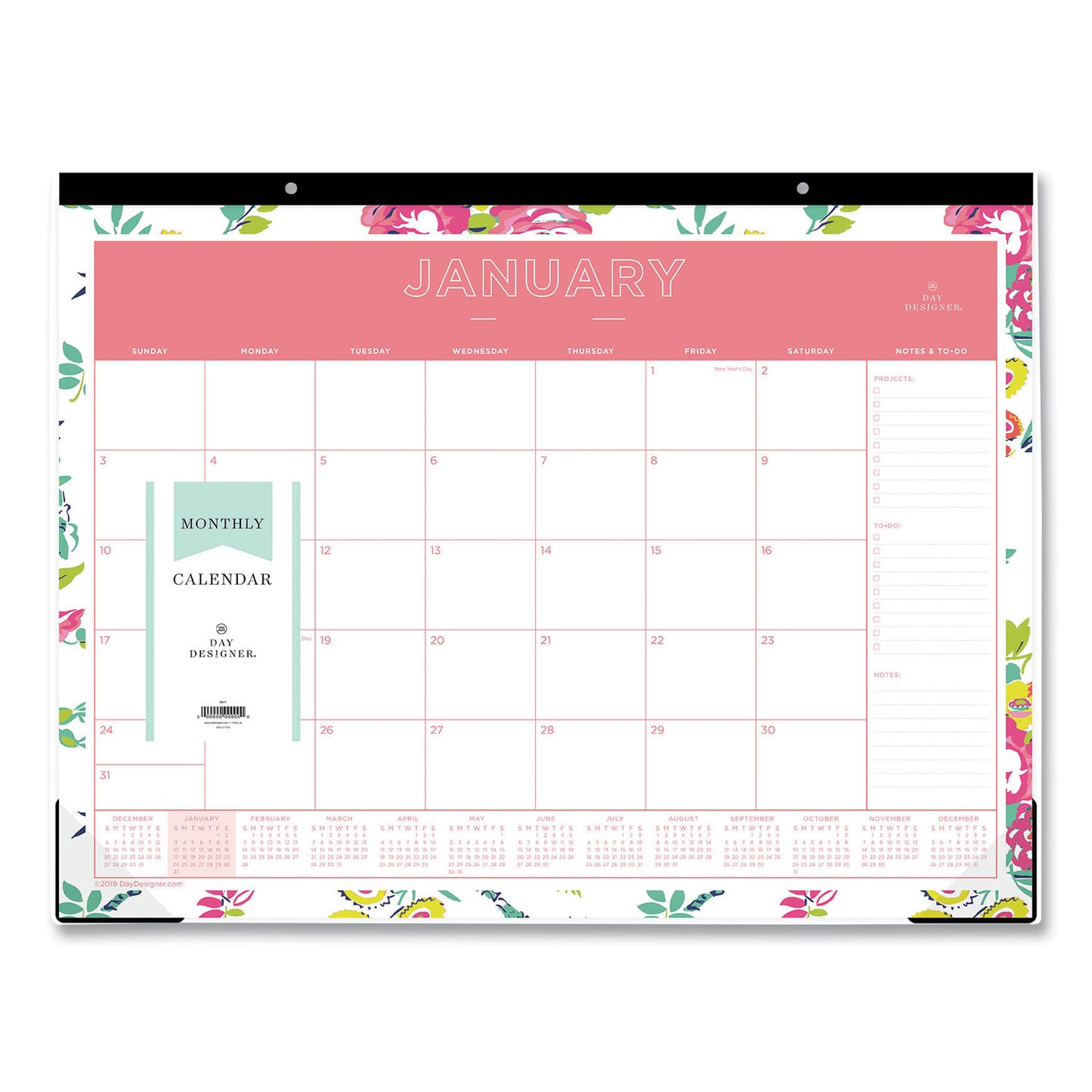 Blue Sky Day Designer Peyton Desk Pad Calendar, Floral Artwork, 22 x 17, Black Binding, Clear Corners, 12-Month (Jan to Dec): 2025 (103631)