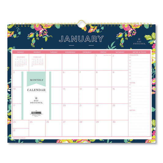 Blue Sky Day Designer Peyton Wall Calendar, Floral Artwork, 15 x 12, White/Navy Sheets, 12-Month (Jan to Dec): 2025 (103627)