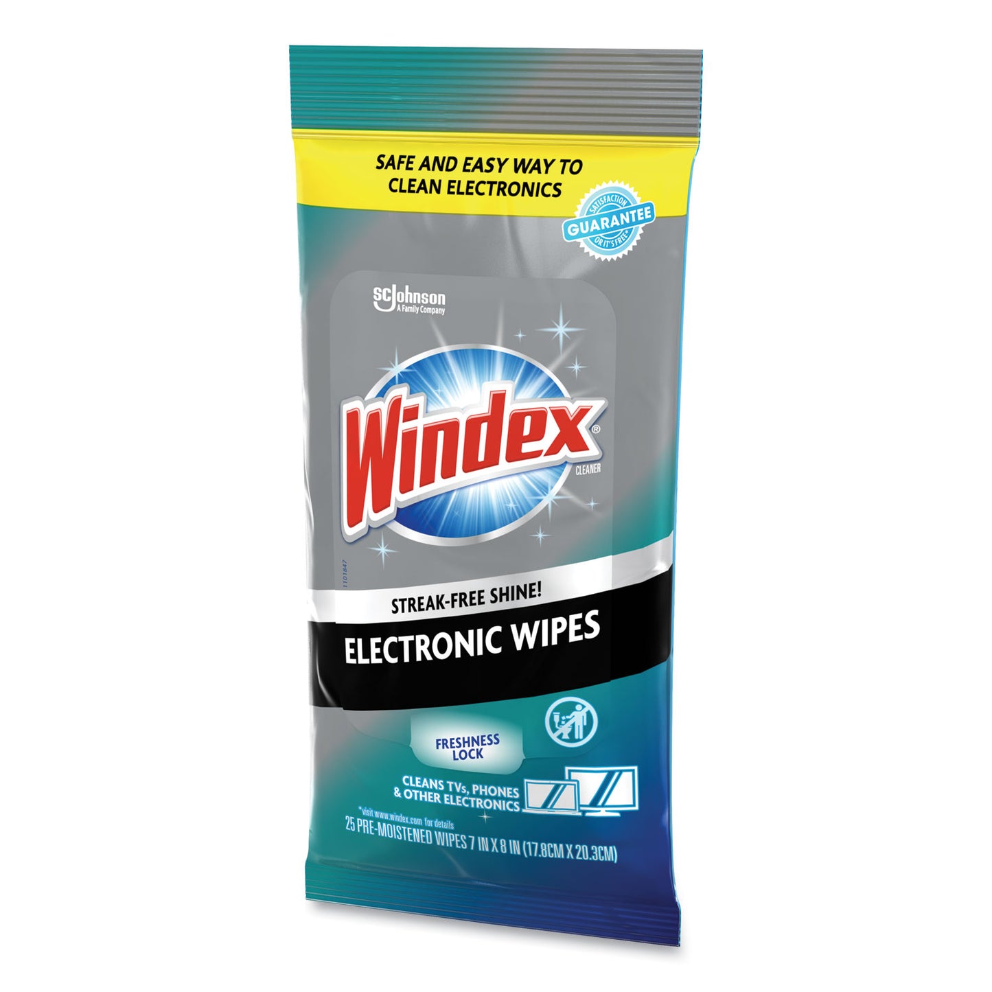 Windex Electronics Cleaner, 1-Ply, 7 x 10, Neutral Scent, White, 25/Pack, 12 Packs/Carton (319248)