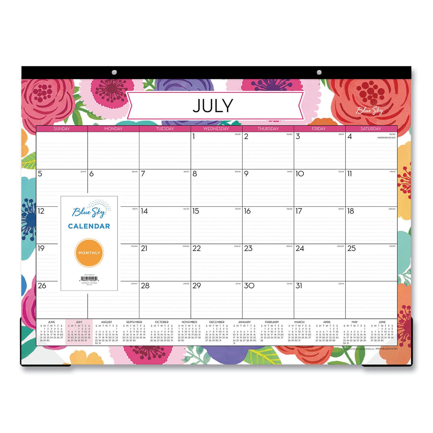 Blue Sky Mahalo Academic Desk Pad, Floral Artwork, 22 x 17, Black Binding, Clear Corners, 12-Month (July to June): 2024 to 2025 (100157)