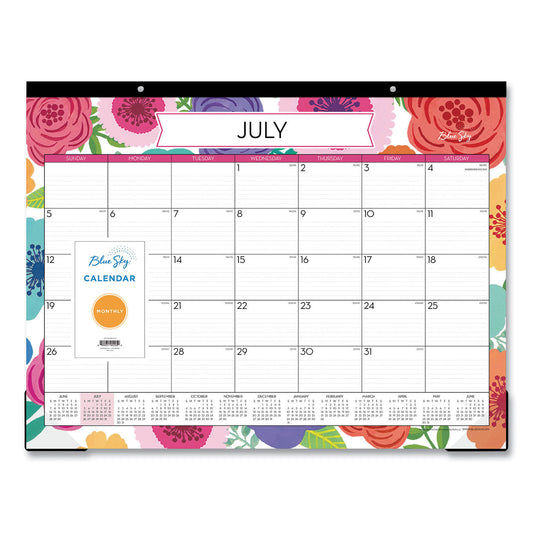 Blue Sky Mahalo Academic Desk Pad, Floral Artwork, 22 x 17, Black Binding, Clear Corners, 12-Month (July to June): 2024 to 2025 (100157)