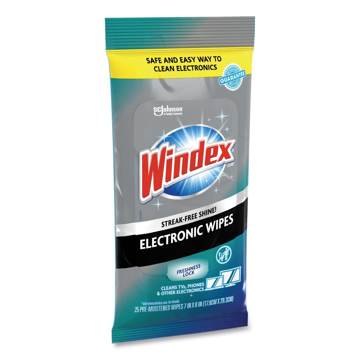 Windex Electronics Cleaner, 1-Ply, 7 x 10, Neutral Scent, White, 25 Wipes (319248EA)