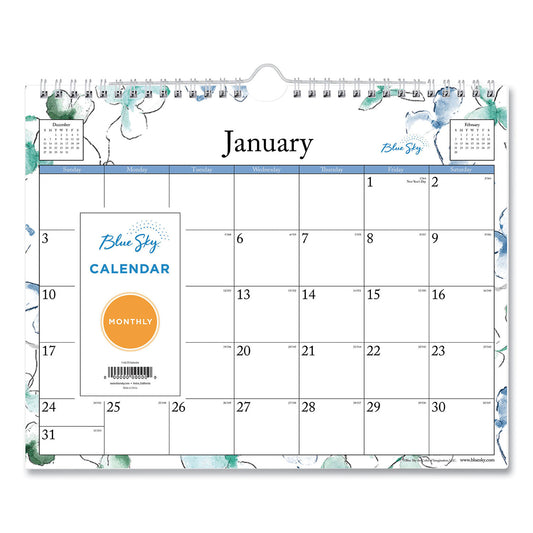 Blue Sky Lindley Wall Calendar, Floral Artwork, 11 x 8.75, White/Multicolor Sheets, 12-Month (Jan to Dec): 2025 (101593)