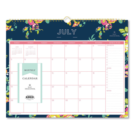 Blue Sky Day Designer Peyton Academic Wall Calendar, Floral Artwork, 15 x 12, White/Navy Sheets, 12-Month (July to June): 2024 to 2025 (107934)