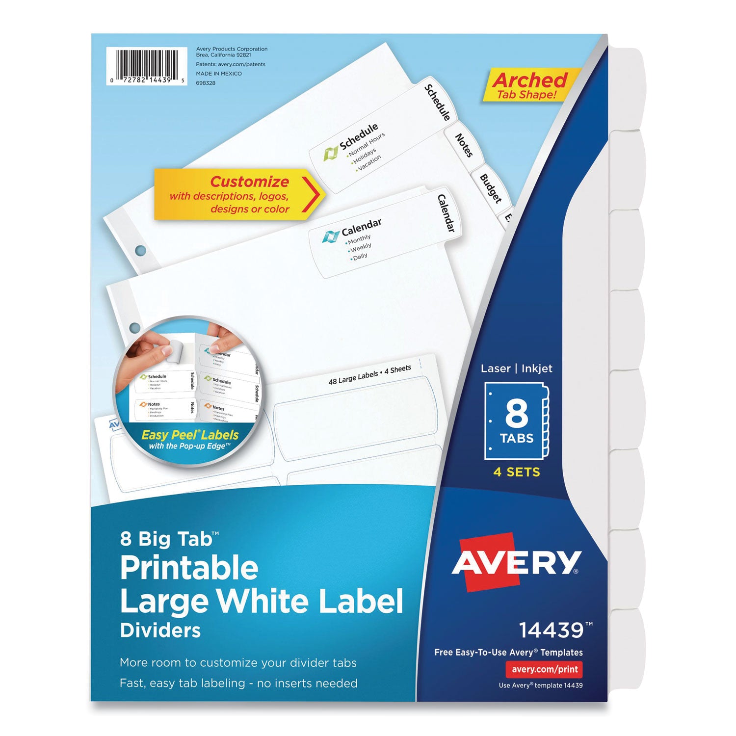 Avery Big Tab Printable Large White Label Tab Dividers, 8-Tab, 11 x 8.5, White, 4 Sets (14439)