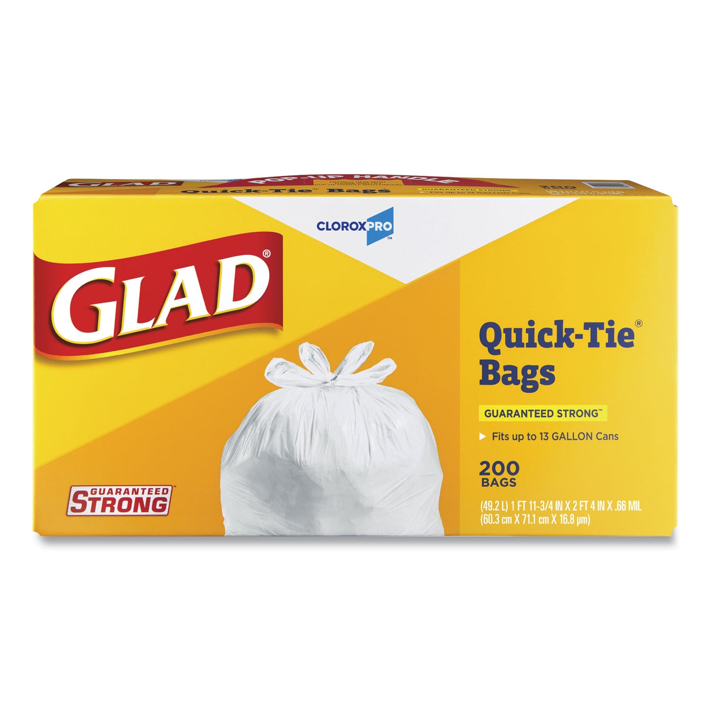 Glad Tall Kitchen Quick-Tie Bags, Tie-Flap, 13 gal, 23.75" x 28", White, 200/Box (15931)