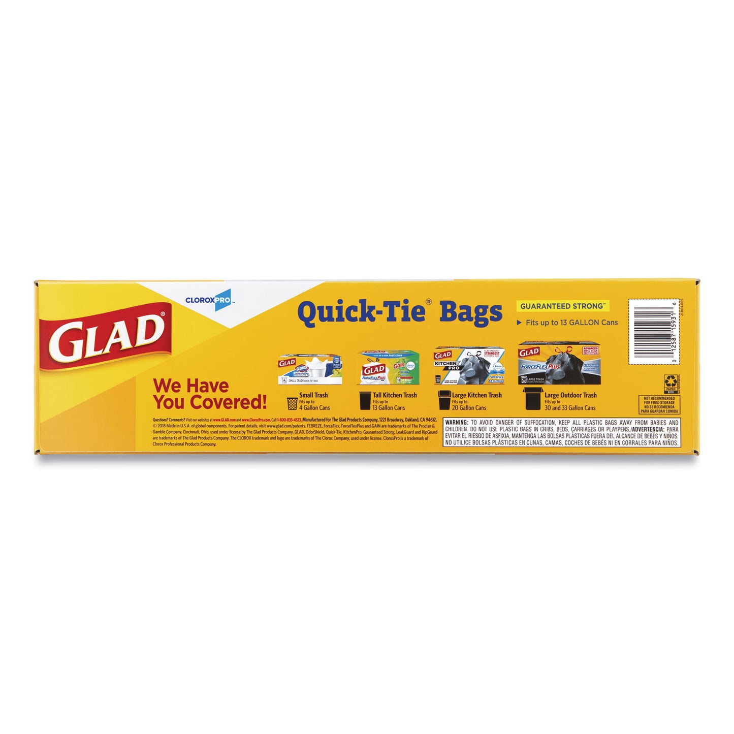 Glad Tall Kitchen Quick-Tie Bags, Tie-Flap, 13 gal, 23.75" x 28", White, 200/Box (15931)