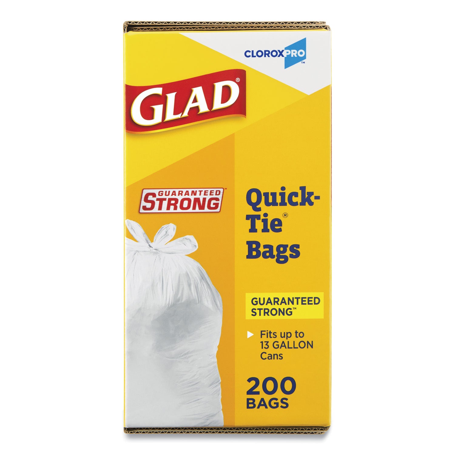 Glad Tall Kitchen Quick-Tie Bags, Tie-Flap, 13 gal, 23.75" x 28", White, 200/Box (15931)