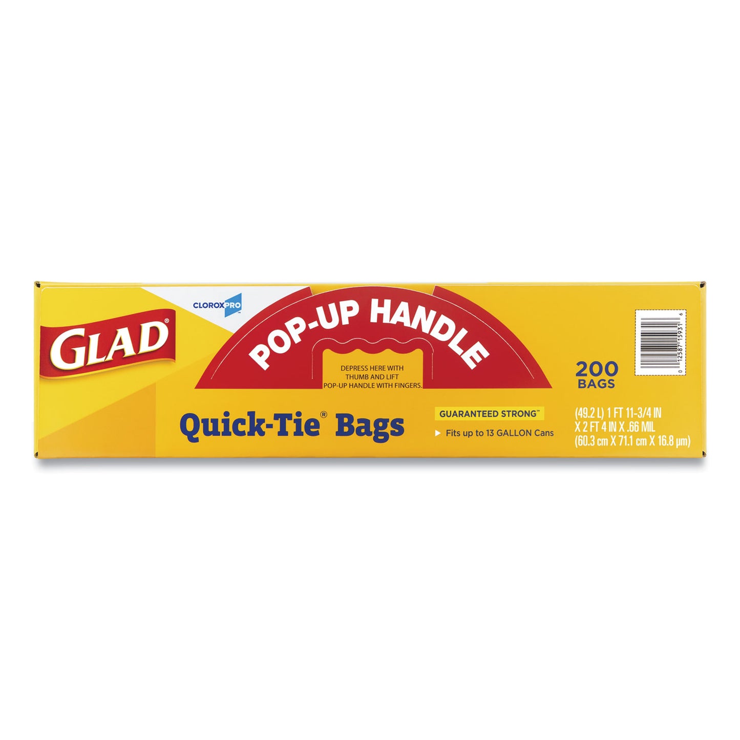 Glad Tall Kitchen Quick-Tie Bags, Tie-Flap, 13 gal, 23.75" x 28", White, 200/Box (15931)