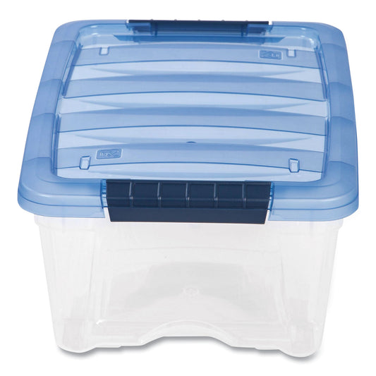 Iris Stack and Pull Latching Flat Lid Storage Box, 3.23 gal, 10.9" x 16.5" x 6.5", Clear/Translucent Blue (100306)