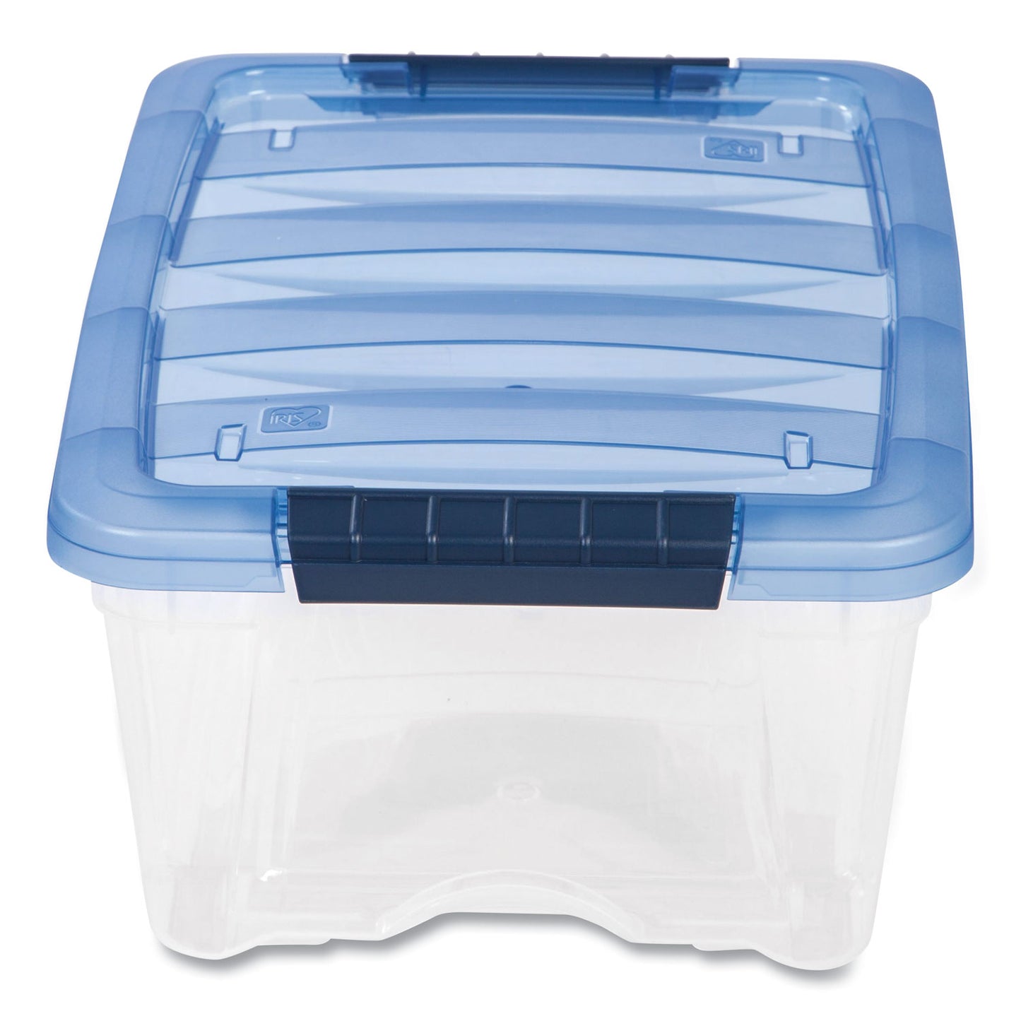 Iris Stack and Pull Latching Flat Lid Storage Box, 3.23 gal, 10.9" x 16.5" x 6.5", Clear/Translucent Blue (100306)