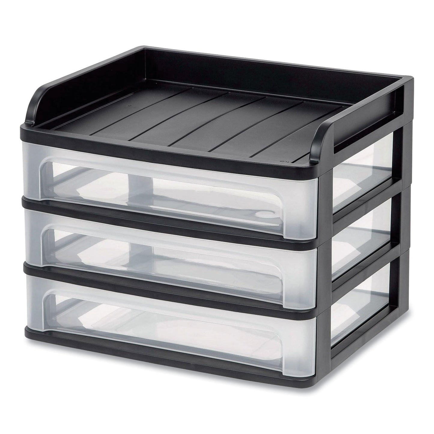 Iris Small Three-Drawer Desktop Storage, 3 Sections, 9.13 x 6.88 x 8.13, Black/Clear (150163)