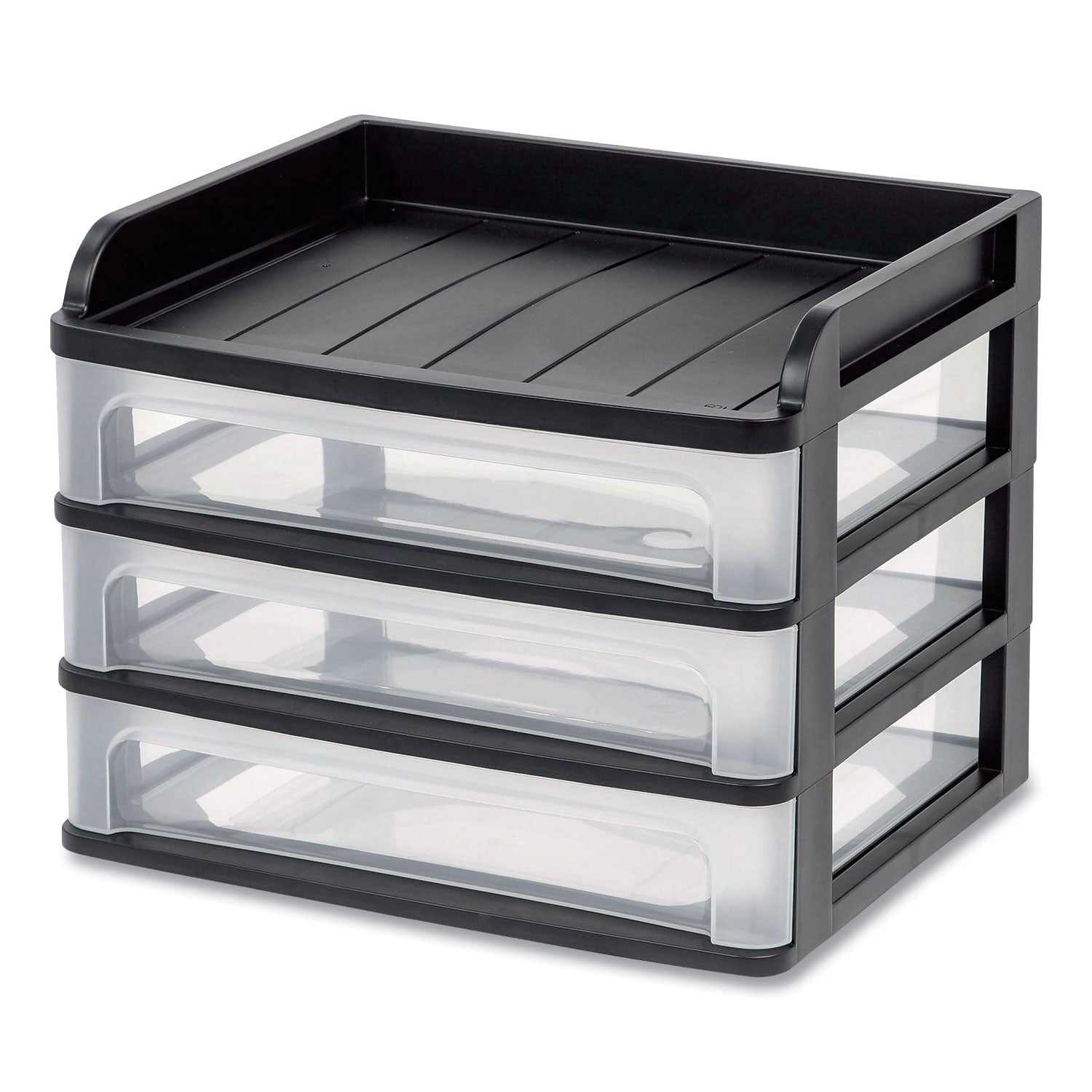 Iris Small Three-Drawer Desktop Storage, 3 Sections, 9.13 x 6.88 x 8.13, Black/Clear (150163)