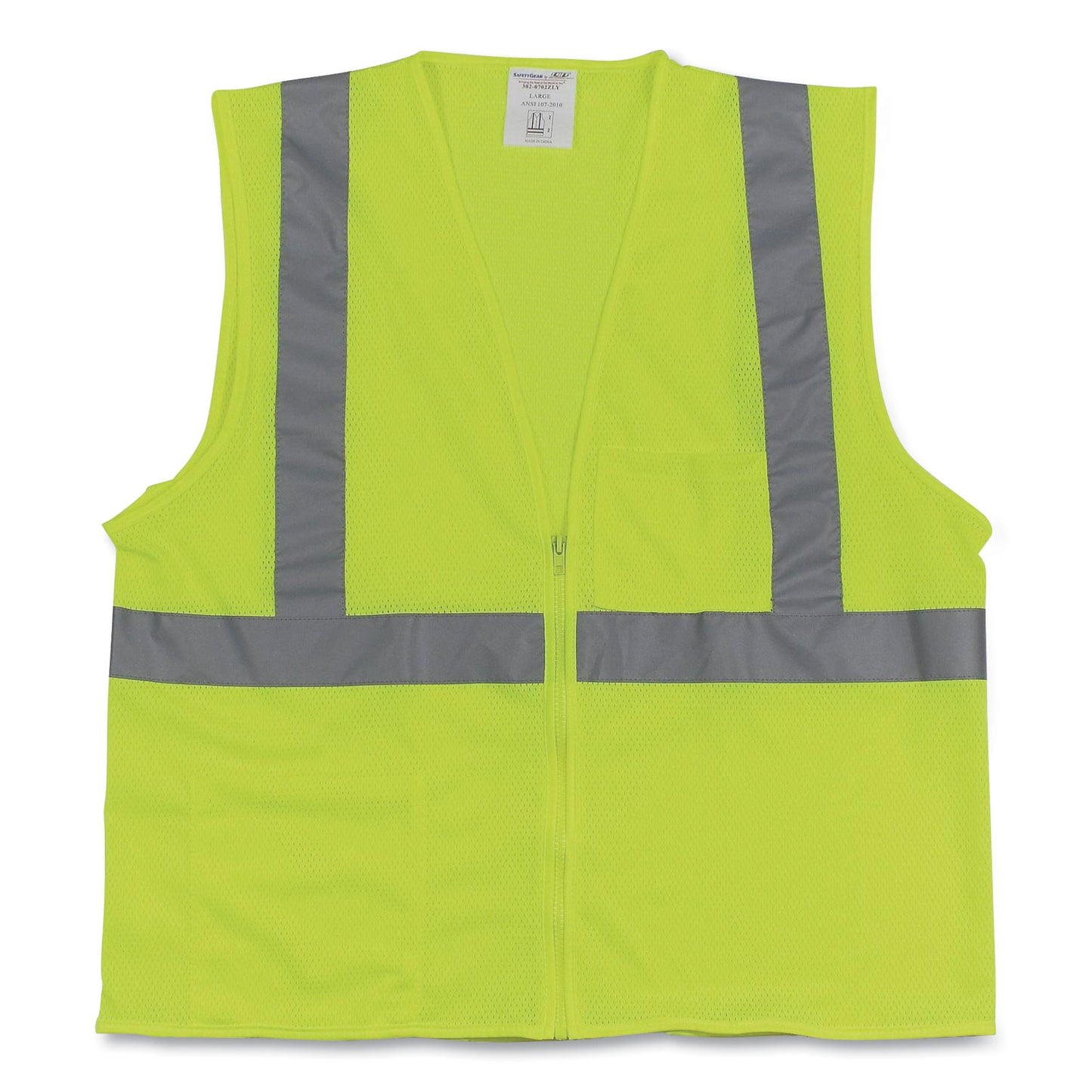 PIP ANSI Class 2 Two-Pocket Zipper Mesh Safety Vest, Large, Hi-Viz Lime Yellow (3020702ZLYL)