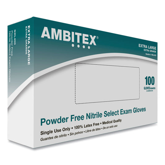 AMBITEX N400 Series Powder-Free Nitrile Gloves, X-Large, Blue, 100/Box (NXL400)