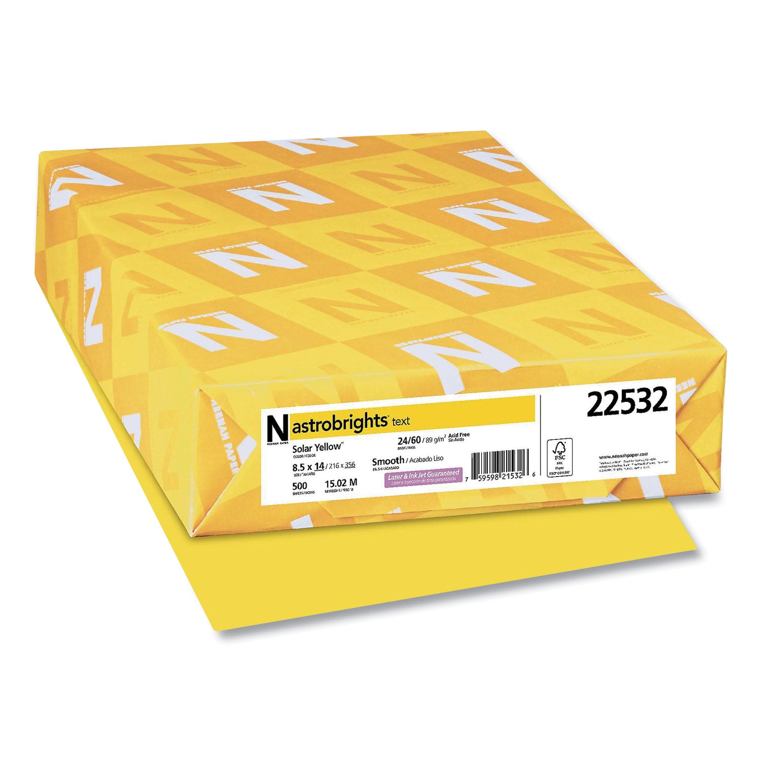 Astrobrights Color Paper, 24 lb Bond Weight, 8.5 x 14, Solar Yellow, 500/Ream (22532)