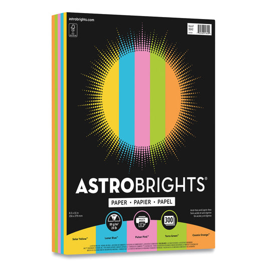 Astrobrights Color Paper - "Radiant" Assortment, 24 lb Bond Weight, 8.5 x 11, Assorted Radiant Colors, 300/Pack (91642)